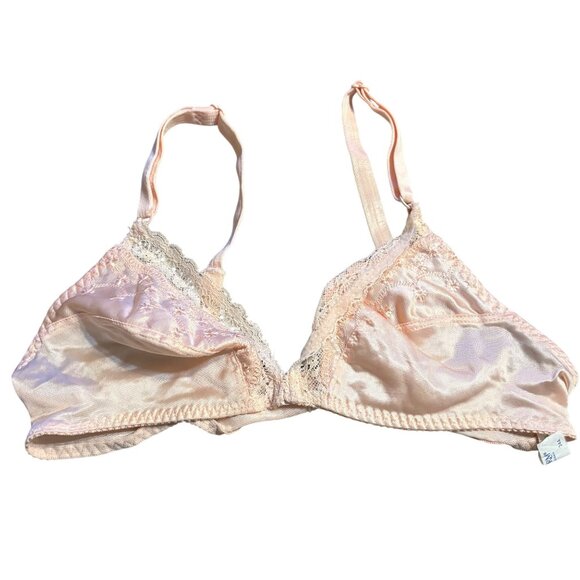 Vintage Bestform #6260 34A Peach Satin & Lace Bralette Front Closure - Picture 1 of 3